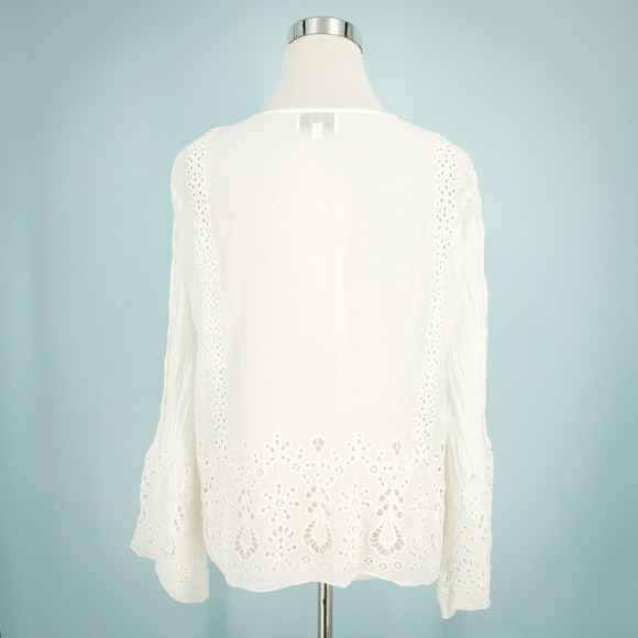 Johnny Was Jade Size Small S White Eyelet Embroidered V Neck Cotton Silk Top - Picture 4 of 7